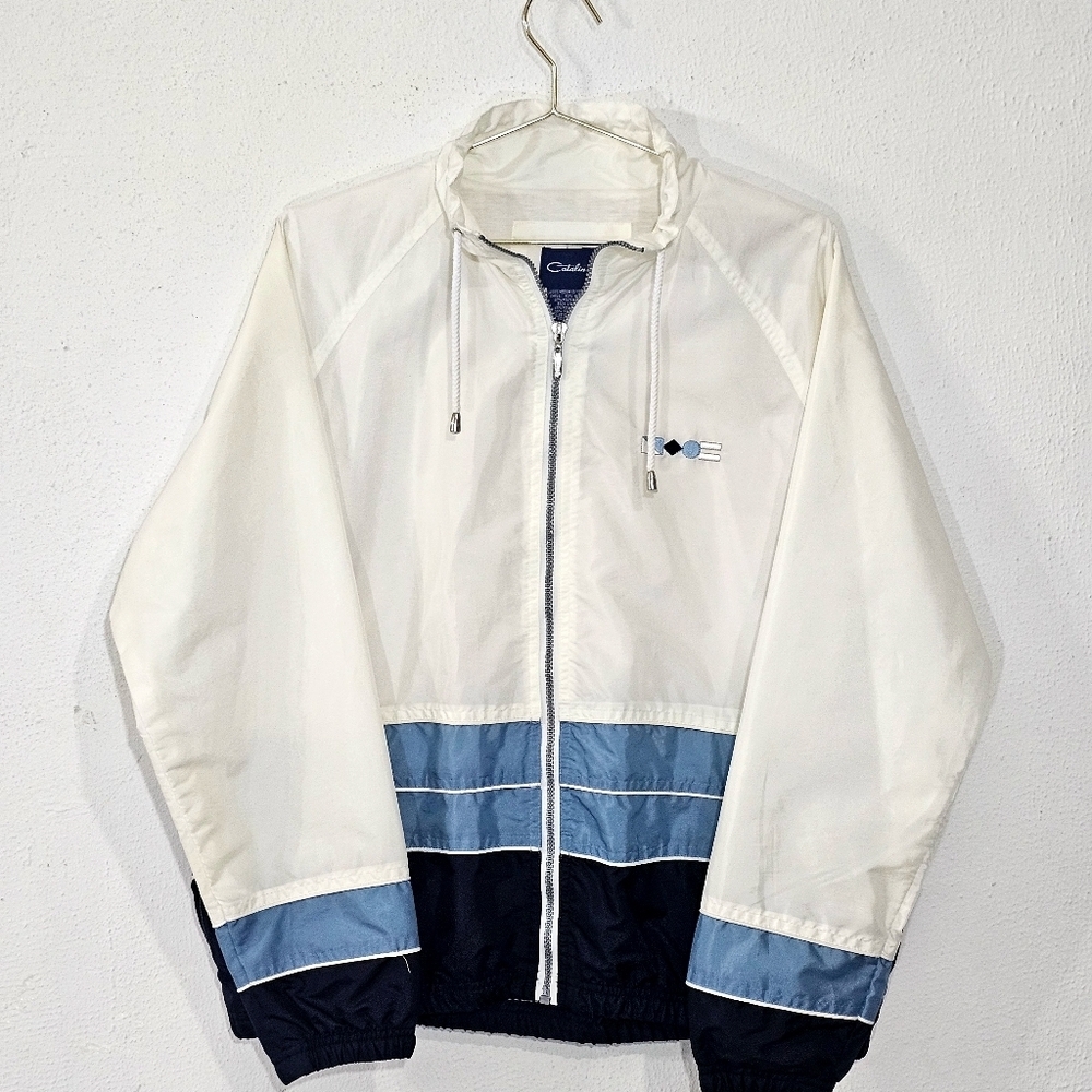 Catalina Womens White and Blue Windbreaker Sz M